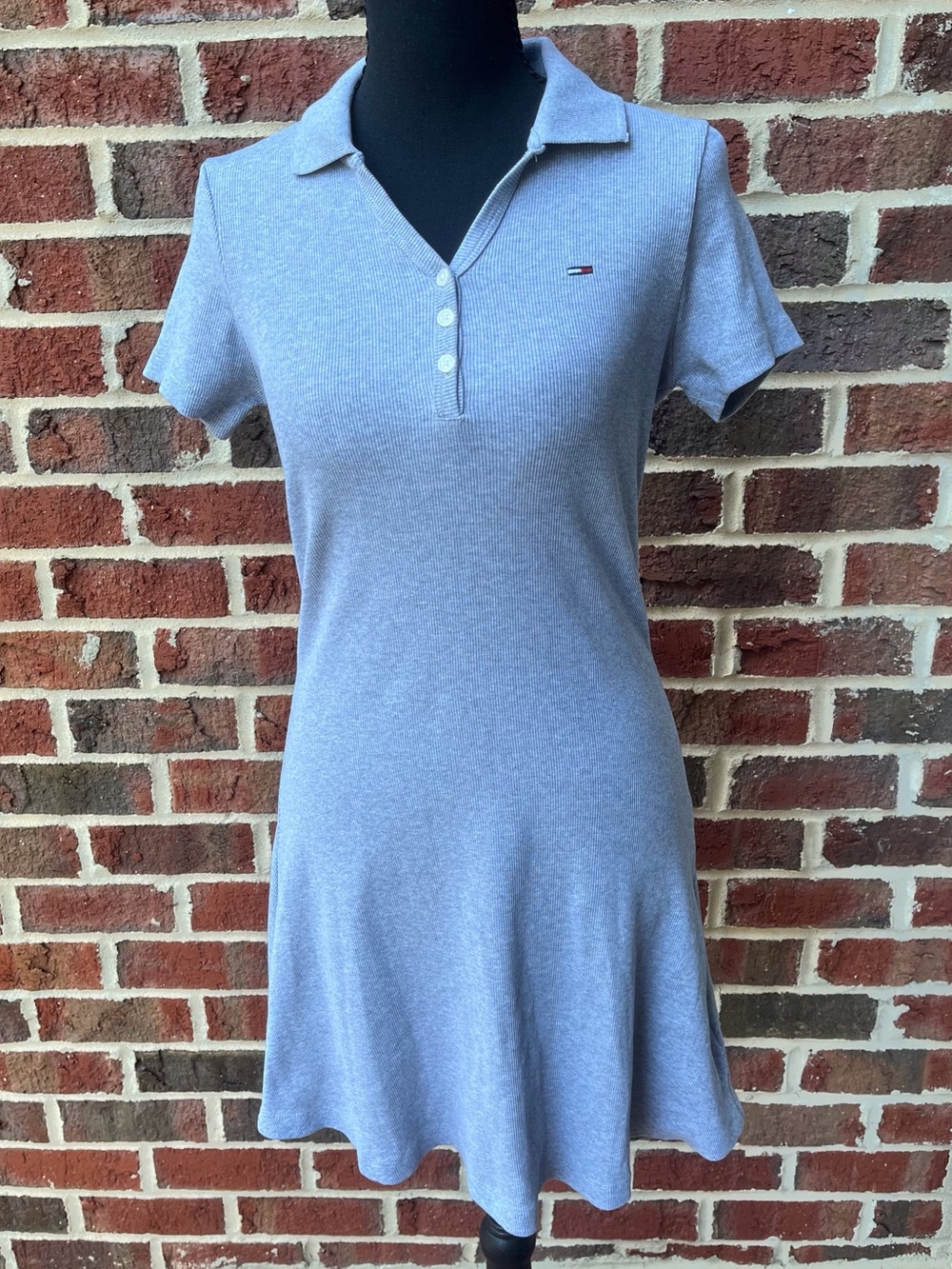 Tommy Hilfiger Gray Henley Classic Fit Stretch Cotton Polo Dress - Medium